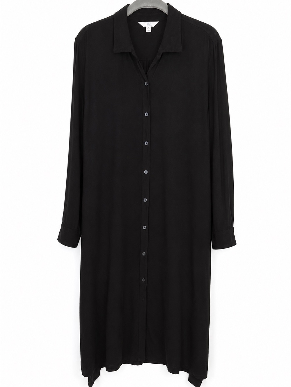 Time and Tru Black Long Sleeve Button-Front Shirt Dress 100% Rayon Womens XL